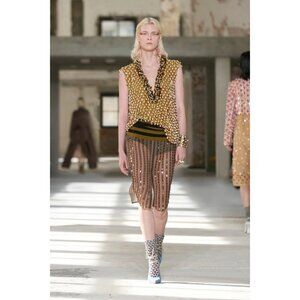 Dries Van Noten SS24 Silk Chiffon Sequin Stripe Button-Front Drawstring Skirt